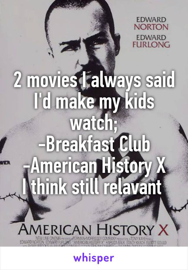 2 movies I always said I'd make my kids watch;
-Breakfast Club
-American History X
I think still relavant 
