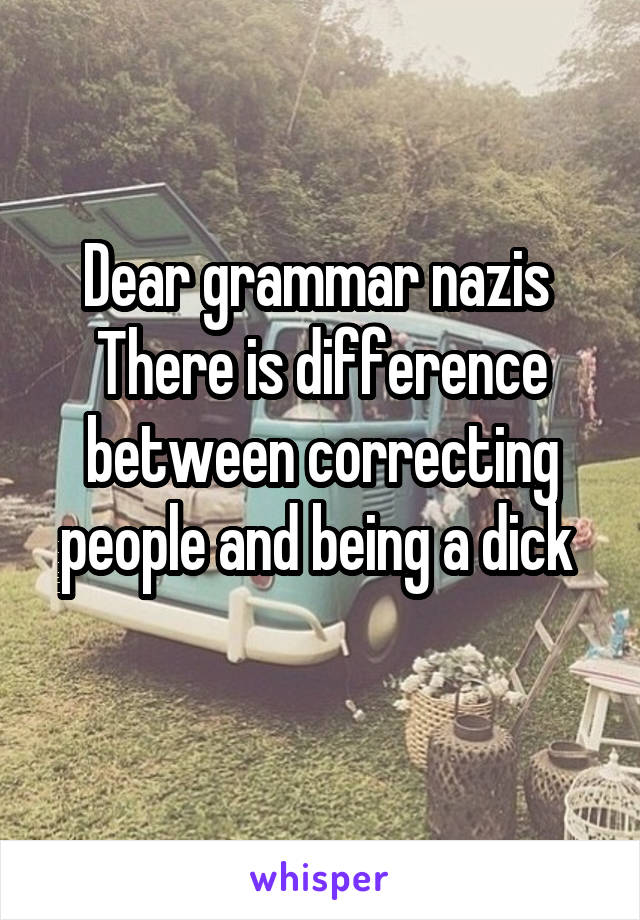 Dear grammar nazis 
There is difference between correcting people and being a dick 
