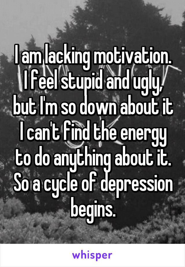 I am lacking motivation. I feel stupid and ugly, but I'm so down about it I can't find the energy to do anything about it. So a cycle of depression begins.