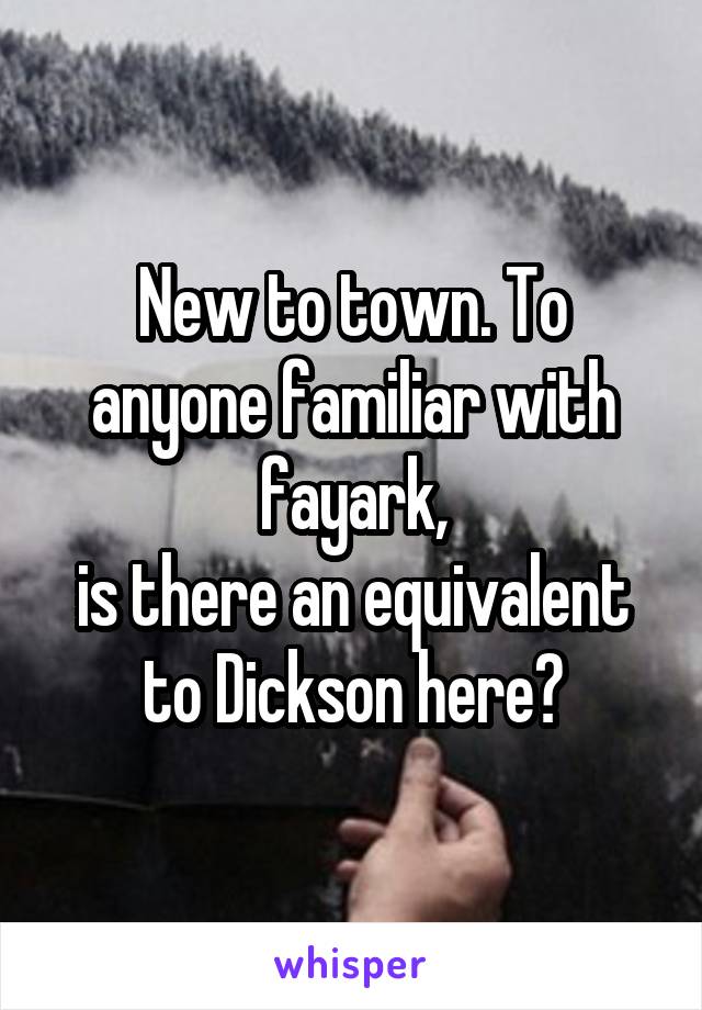 New to town. To anyone familiar with fayark,
is there an equivalent to Dickson here?