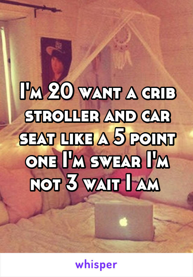 I'm 20 want a crib stroller and car seat like a 5 point one I'm swear I'm not 3 wait I am 