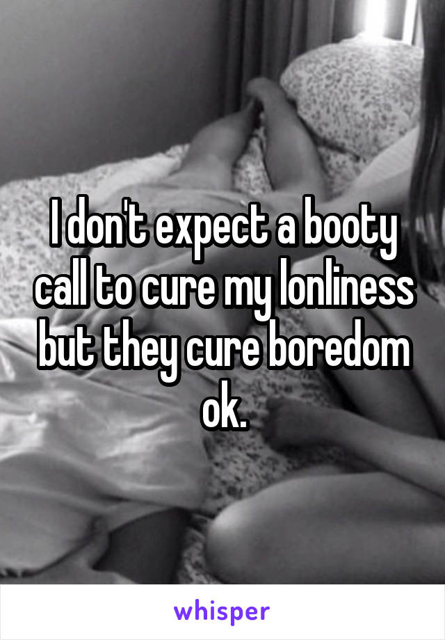 I don't expect a booty call to cure my lonliness but they cure boredom ok.