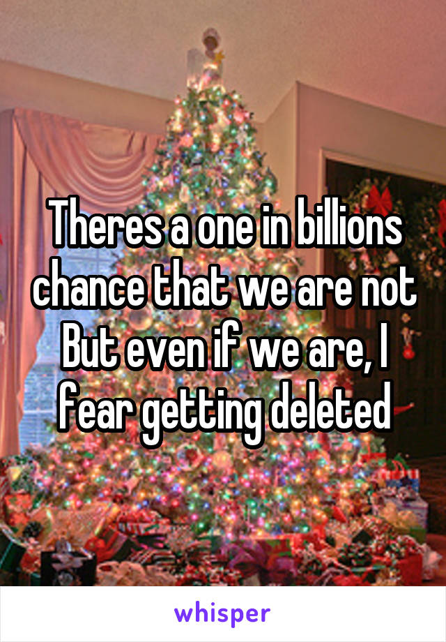 Theres a one in billions chance that we are not
But even if we are, I fear getting deleted
