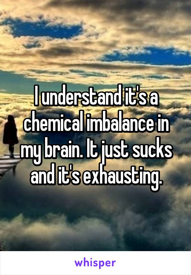 I understand it's a chemical imbalance in my brain. It just sucks and it's exhausting.