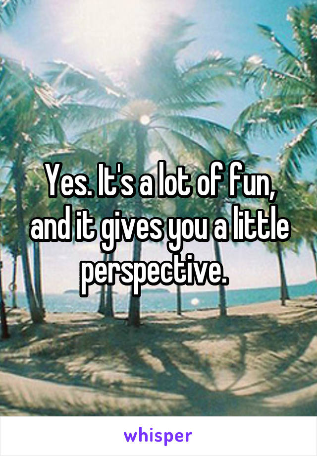 Yes. It's a lot of fun, and it gives you a little perspective.  