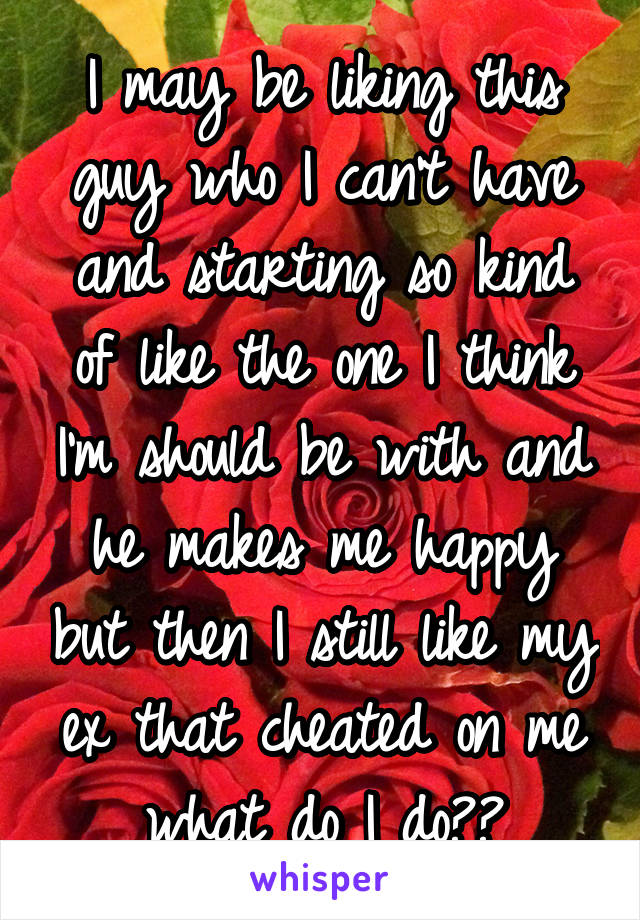 I may be liking this guy who I can't have and starting so kind of like the one I think I'm should be with and he makes me happy but then I still like my ex that cheated on me what do I do??