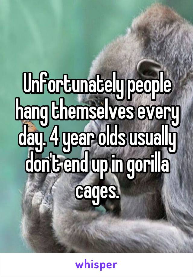 Unfortunately people hang themselves every day. 4 year olds usually don't end up in gorilla cages.