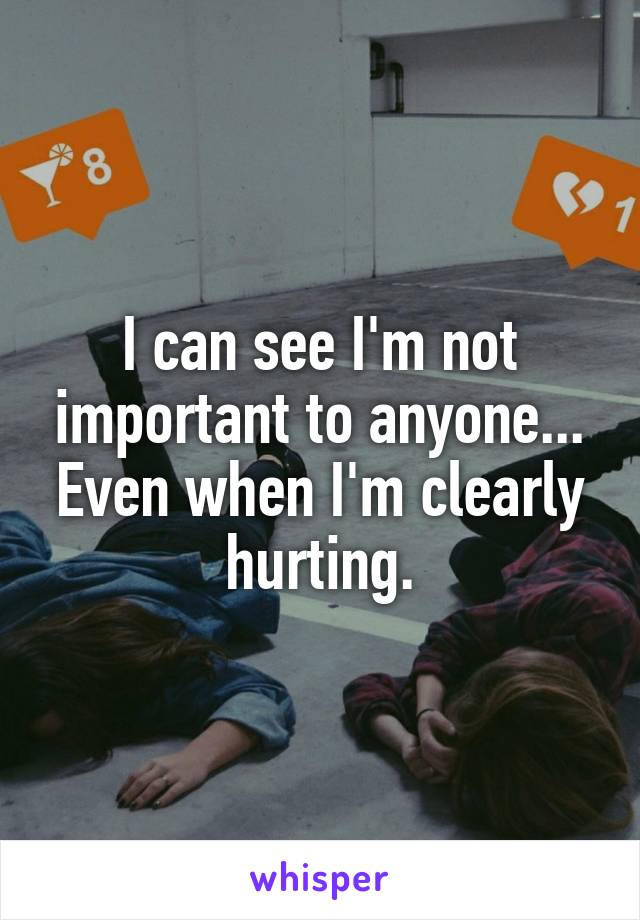 I can see I'm not important to anyone... Even when I'm clearly hurting.