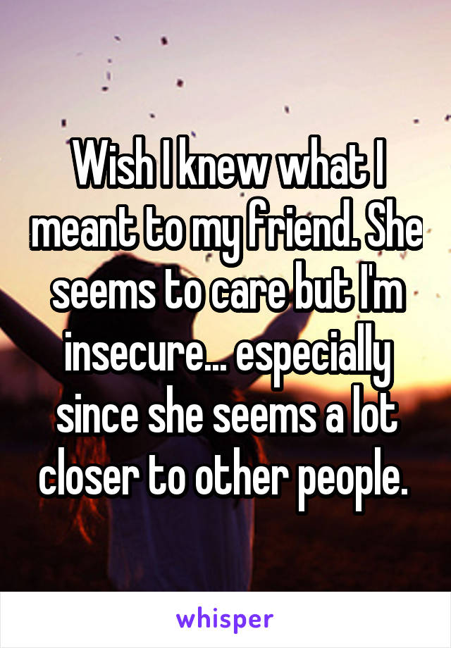 Wish I knew what I meant to my friend. She seems to care but I'm insecure... especially since she seems a lot closer to other people. 