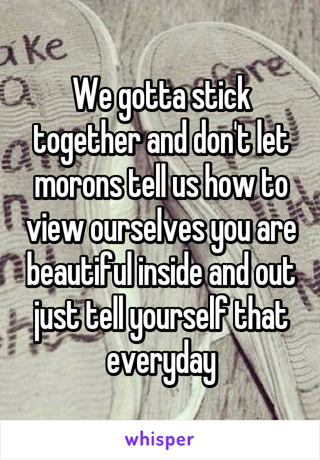 We gotta stick together and don't let morons tell us how to view ourselves you are beautiful inside and out just tell yourself that everyday