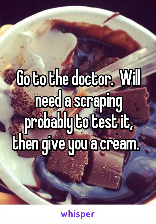 Go to the doctor.  Will need a scraping probably to test it, then give you a cream.  