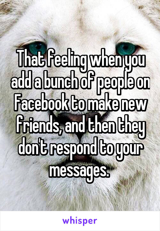 That feeling when you add a bunch of people on Facebook to make new friends, and then they don't respond to your messages. 