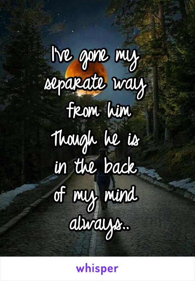 I've gone my 
separate way 
from him
Though he is 
in the back 
of my mind 
always..