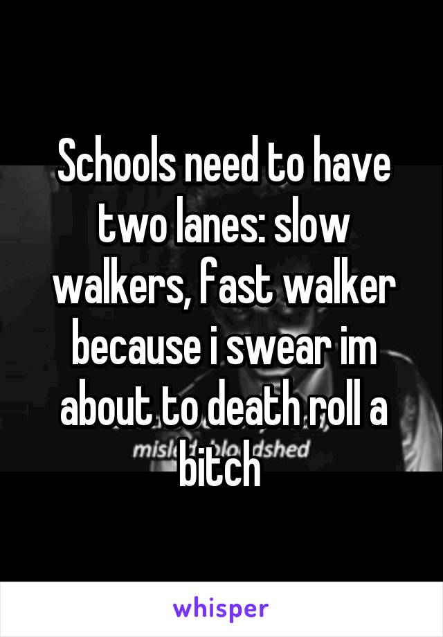 Schools need to have two lanes: slow walkers, fast walker because i swear im about to death roll a bitch 