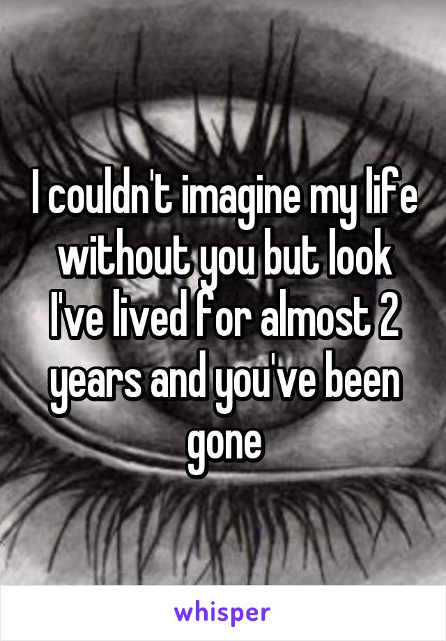 I couldn't imagine my life without you but look I've lived for almost 2 years and you've been gone