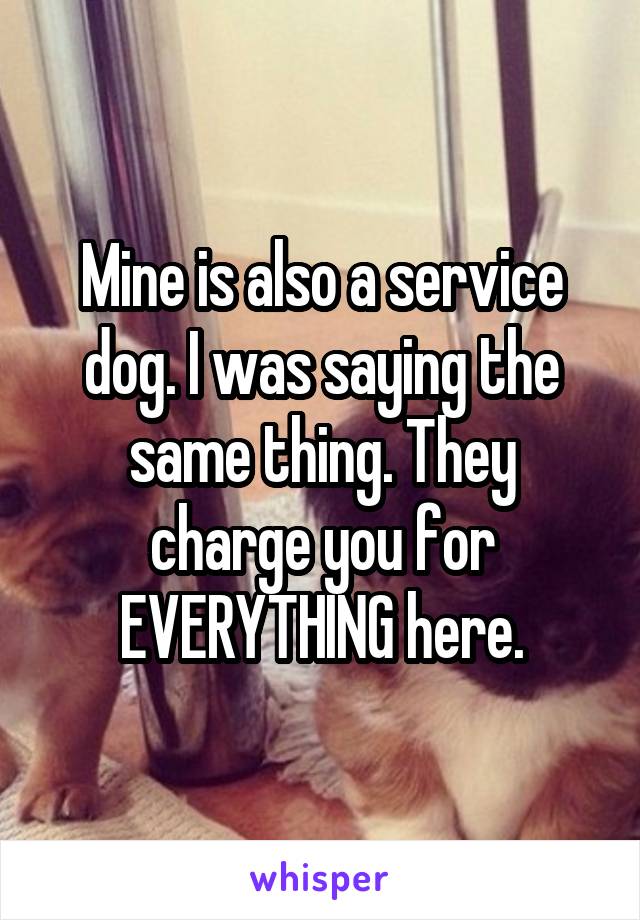 Mine is also a service dog. I was saying the same thing. They charge you for EVERYTHING here.