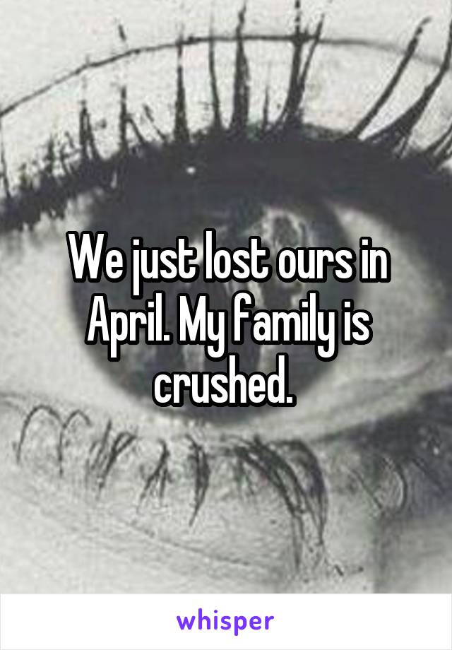 We just lost ours in April. My family is crushed. 