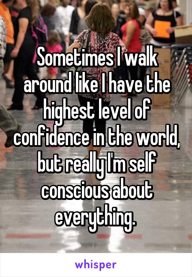 Sometimes I walk around like I have the highest level of confidence in the world, but really I'm self conscious about everything. 