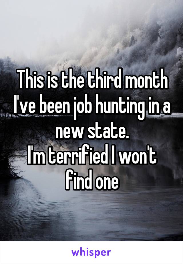 This is the third month I've been job hunting in a new state.
I'm terrified I won't find one