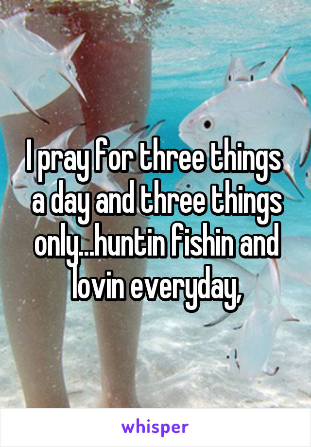 I pray for three things  a day and three things only...huntin fishin and lovin everyday,