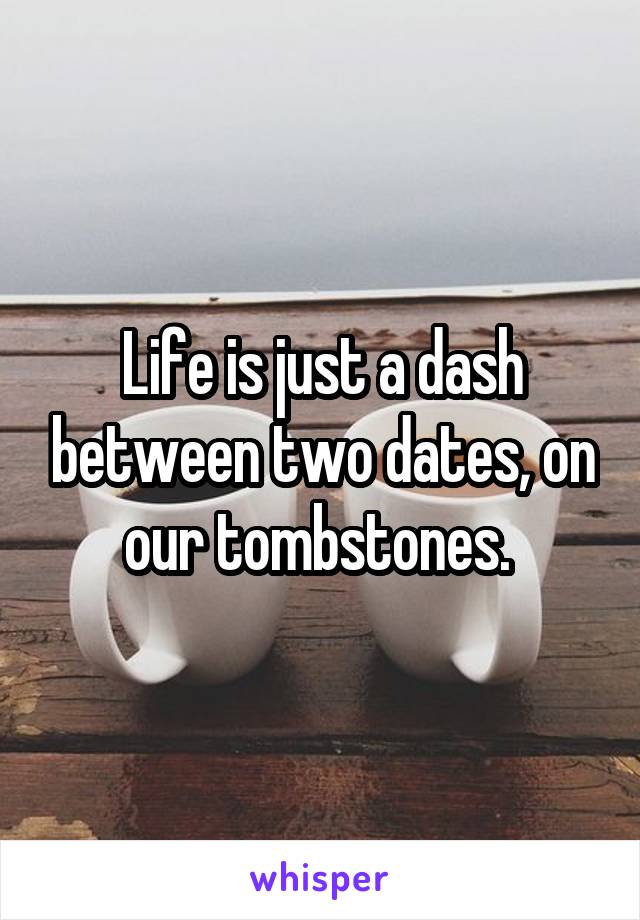 Life is just a dash between two dates, on our tombstones. 