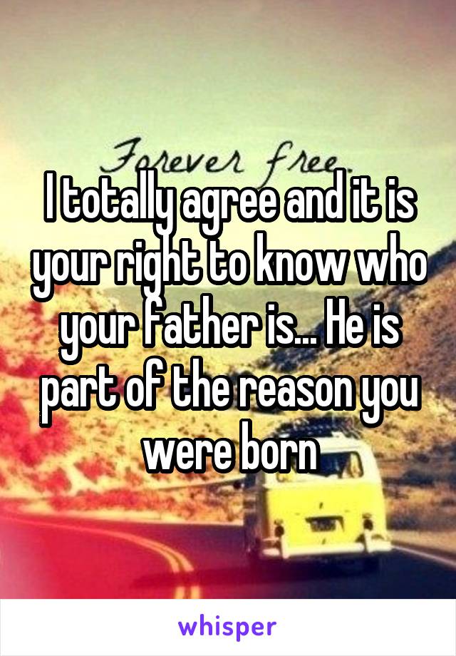 I totally agree and it is your right to know who your father is... He is part of the reason you were born