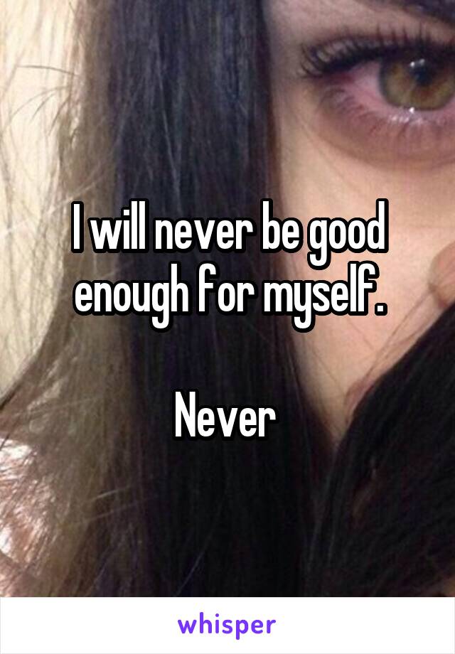 I will never be good enough for myself.

Never 