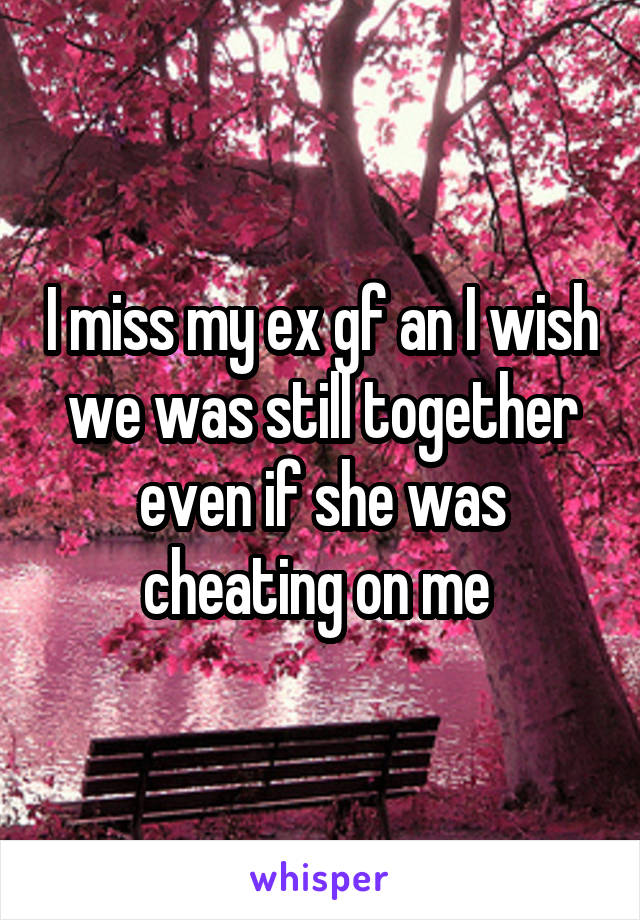 I miss my ex gf an I wish we was still together even if she was cheating on me 