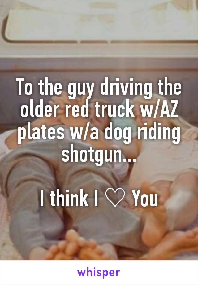 To the guy driving the older red truck w/AZ plates w/a dog riding shotgun...

I think I ♡ You