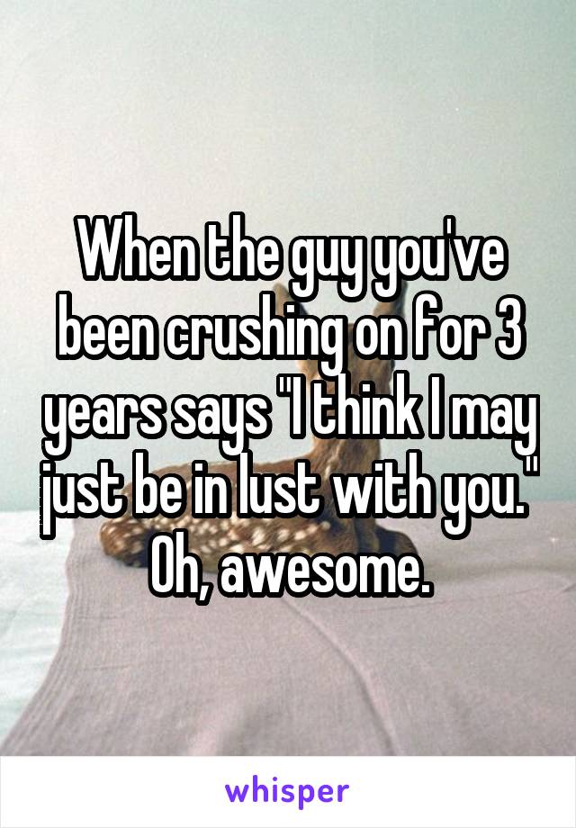 When the guy you've been crushing on for 3 years says "I think I may just be in lust with you." Oh, awesome.