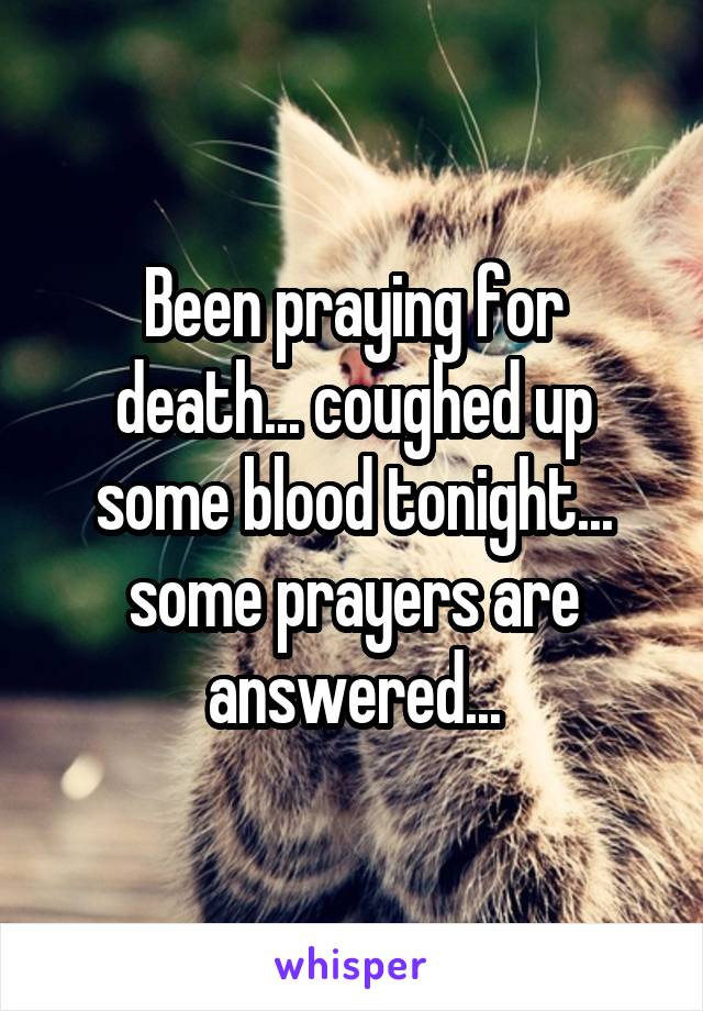 Been praying for death... coughed up some blood tonight... some prayers are answered...