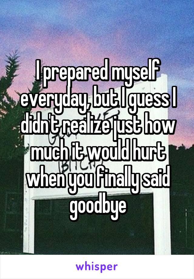 I prepared myself everyday, but I guess I didn't realize just how much it would hurt when you finally said goodbye