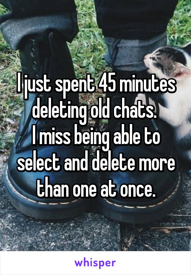 I just spent 45 minutes deleting old chats. 
I miss being able to select and delete more than one at once.