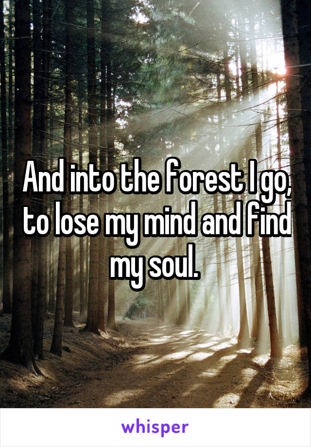 And into the forest I go, to lose my mind and find my soul. 