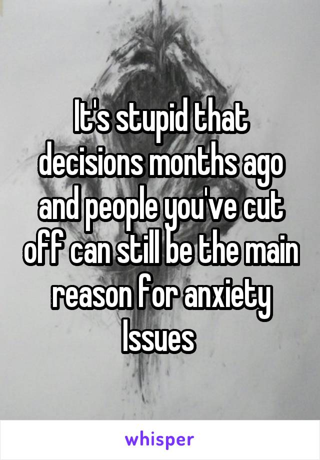 It's stupid that decisions months ago and people you've cut off can still be the main reason for anxiety Issues 