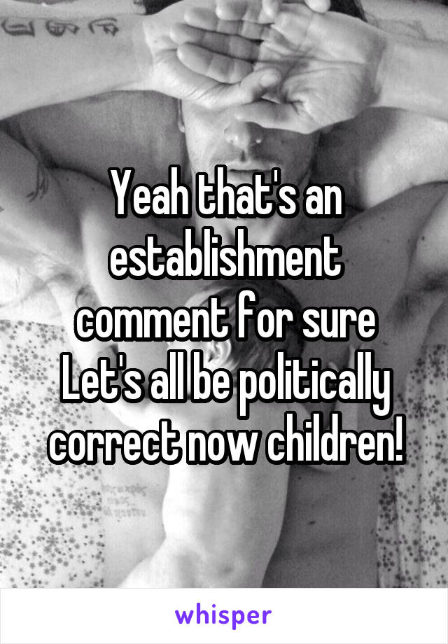 Yeah that's an establishment comment for sure
Let's all be politically correct now children!