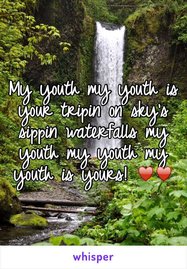 My youth my youth is your tripin on sky's sippin waterfalls my youth my youth my youth is yours! ♥️♥️