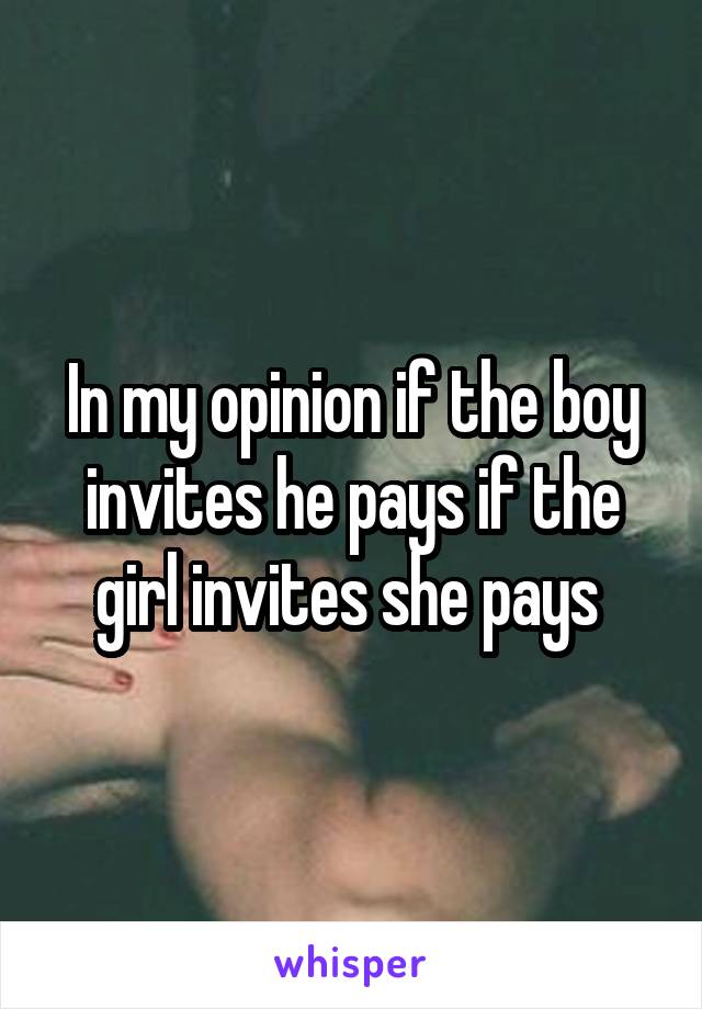 In my opinion if the boy invites he pays if the girl invites she pays 