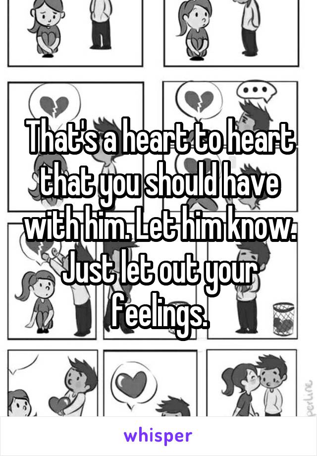 That's a heart to heart that you should have with him. Let him know. Just let out your feelings.