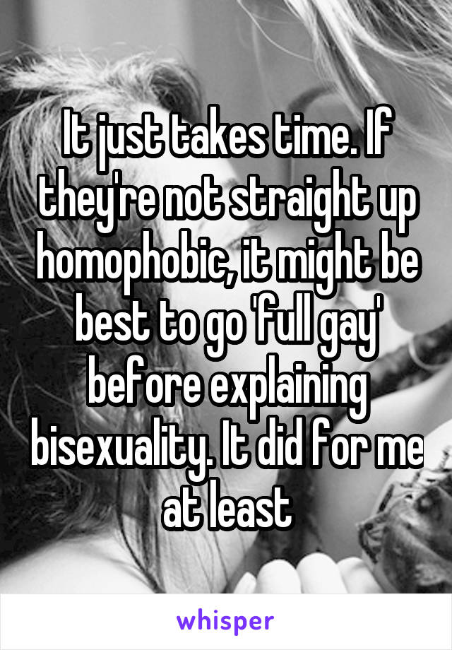 It just takes time. If they're not straight up homophobic, it might be best to go 'full gay' before explaining bisexuality. It did for me at least