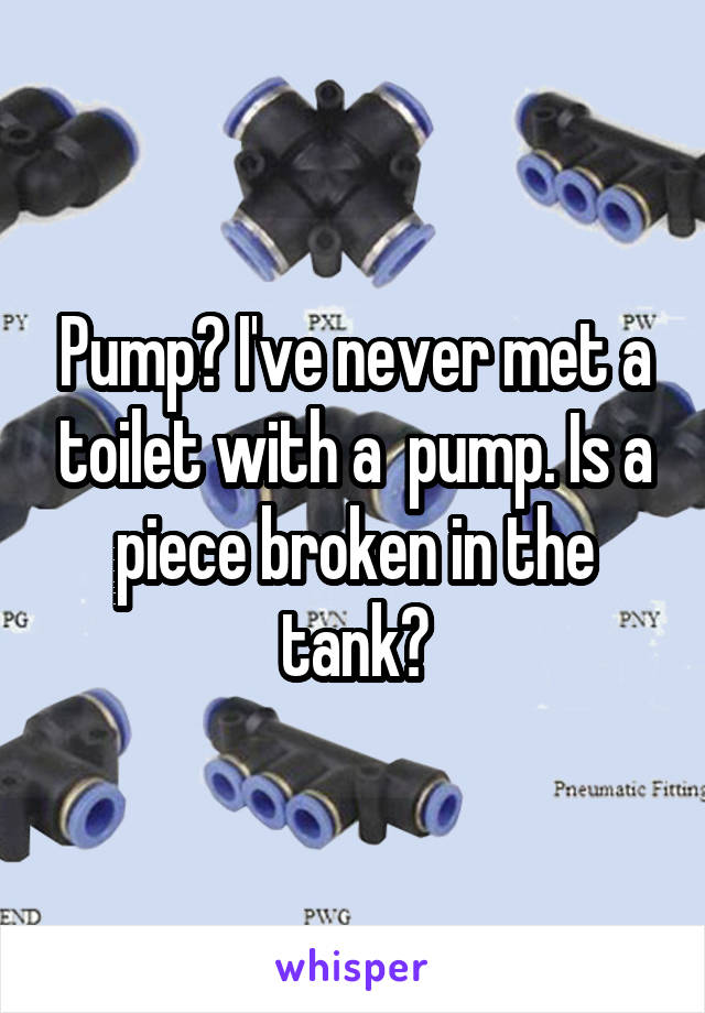 Pump? I've never met a toilet with a  pump. Is a piece broken in the tank?