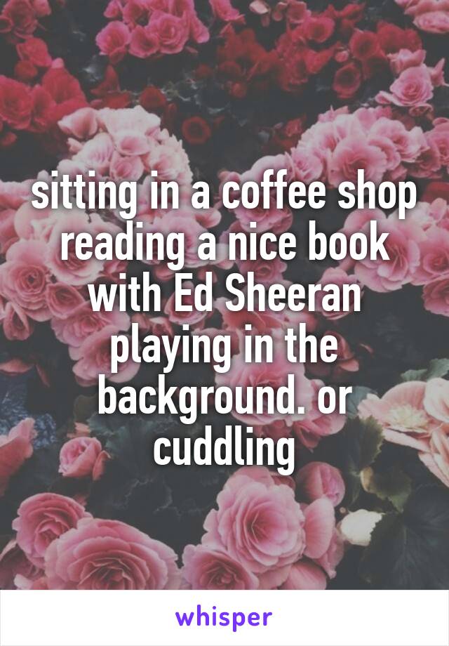 sitting in a coffee shop reading a nice book with Ed Sheeran playing in the background. or cuddling