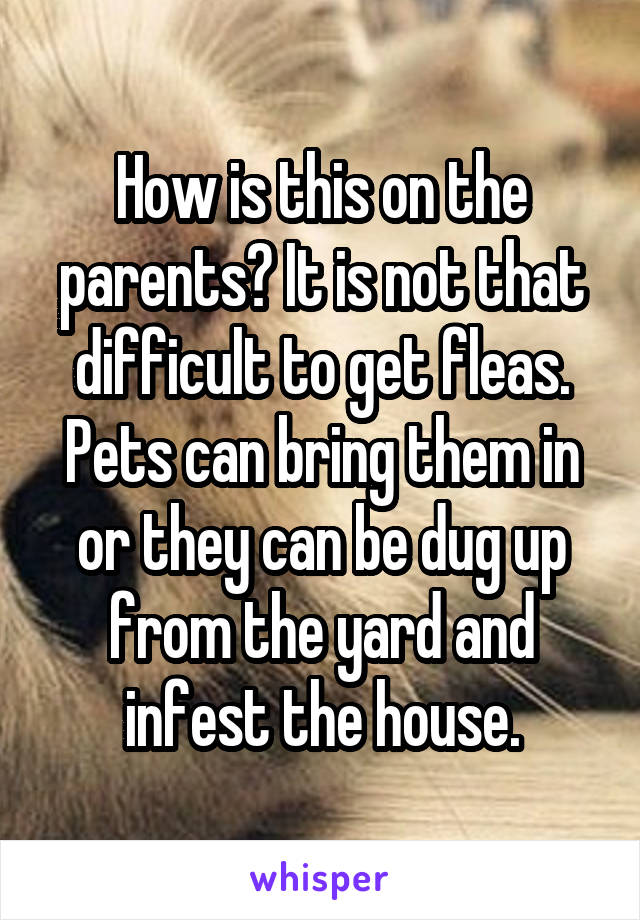 How is this on the parents? It is not that difficult to get fleas. Pets can bring them in or they can be dug up from the yard and infest the house.