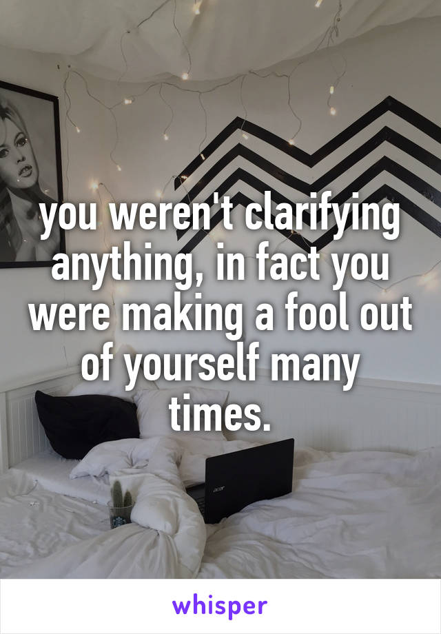 you weren't clarifying anything, in fact you were making a fool out of yourself many times.