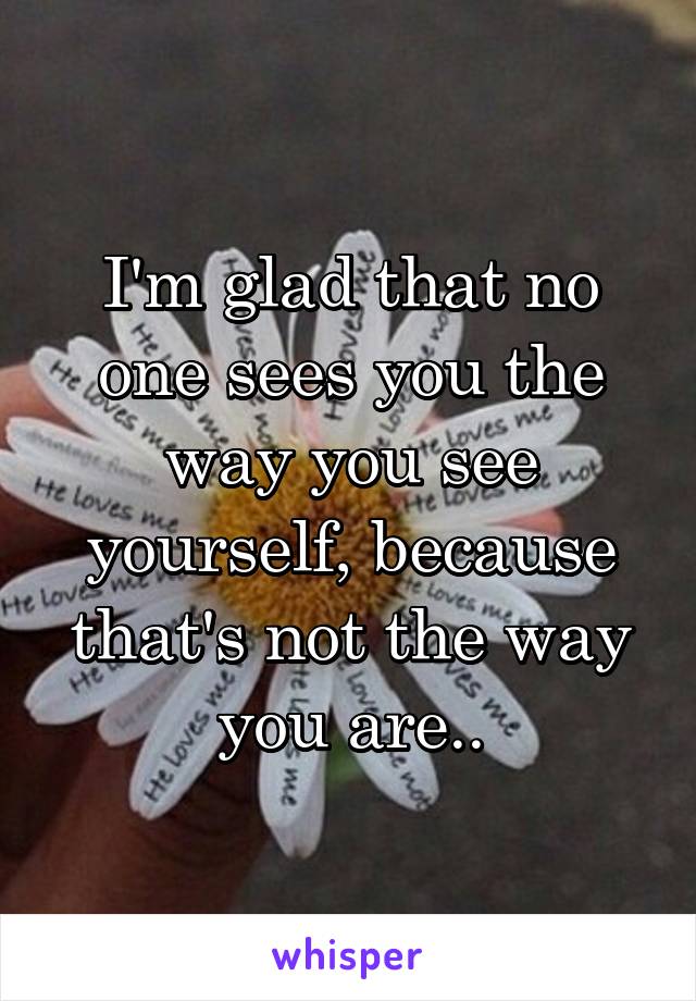 I'm glad that no one sees you the way you see yourself, because that's not the way you are..