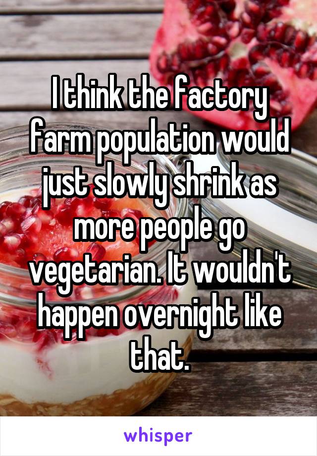 I think the factory farm population would just slowly shrink as more people go vegetarian. It wouldn't happen overnight like that.