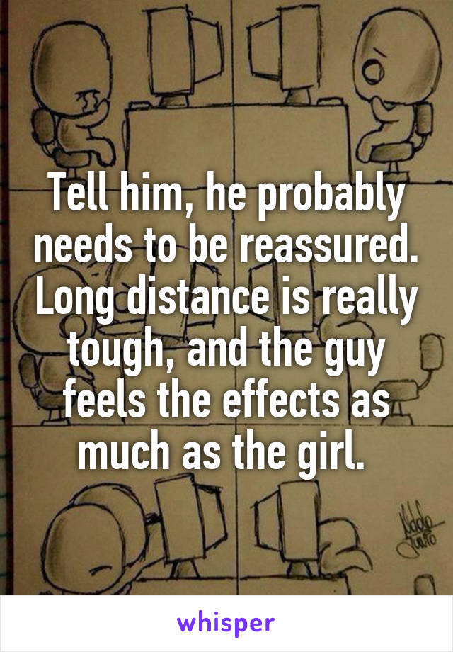 Tell him, he probably needs to be reassured. Long distance is really tough, and the guy feels the effects as much as the girl. 