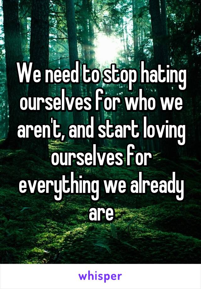 We need to stop hating ourselves for who we aren't, and start loving ourselves for everything we already are