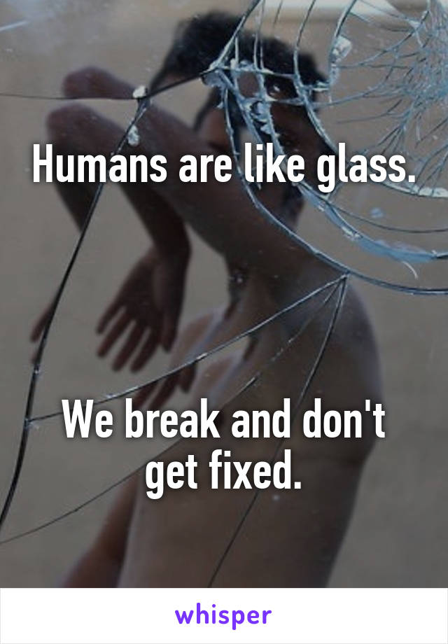 Humans are like glass.




We break and don't get fixed.