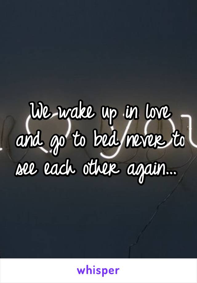 We wake up in love and go to bed never to see each other again... 